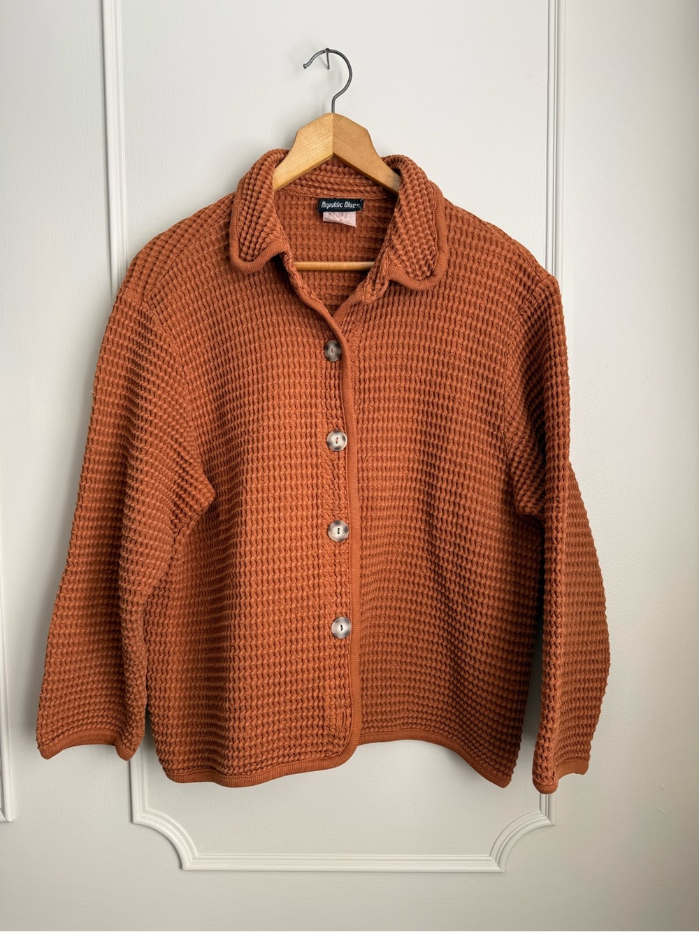 Vintage Republic Blues Waffle Knit Button-Front Jacket - Rust